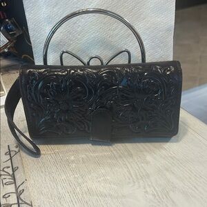 Patricia Nash dsrk brown Embossed Floral Wallet. Smoke.